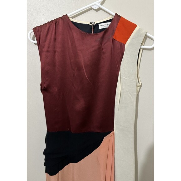 Dries Van‎ Noten 100% Silk Midi Sleeveless Dress Size 6 Lena Dunham Colorblock - Picture 2 of 14